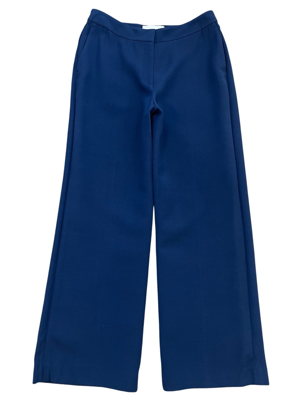 Lafayette 148 Wool-Silk Crepe Gates Wide Leg Navy Blue Trouser Pants Size Large
